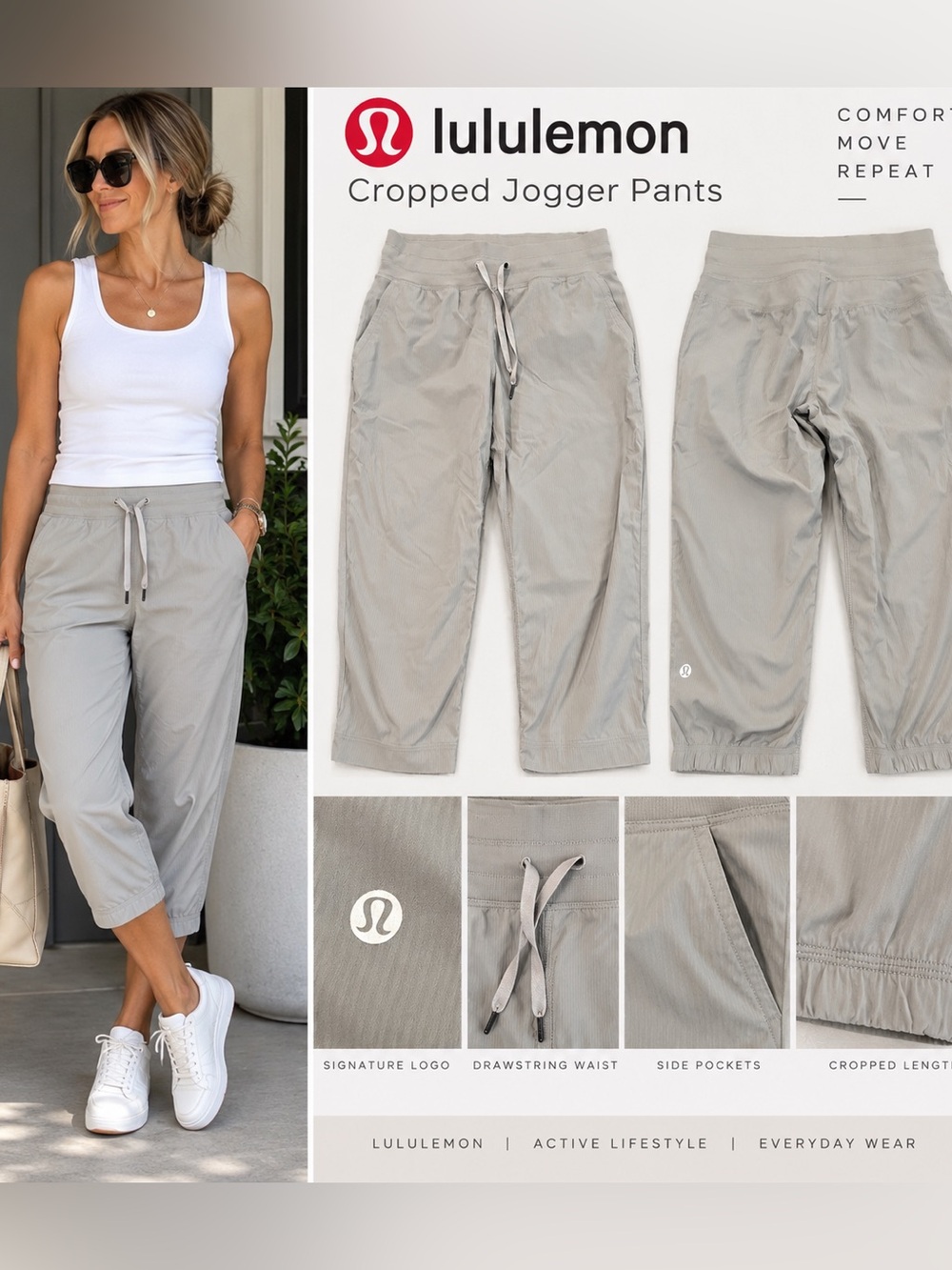 Lululemon Gray Cropped Jogger Pants Drawstring Waist Lightweight size 8